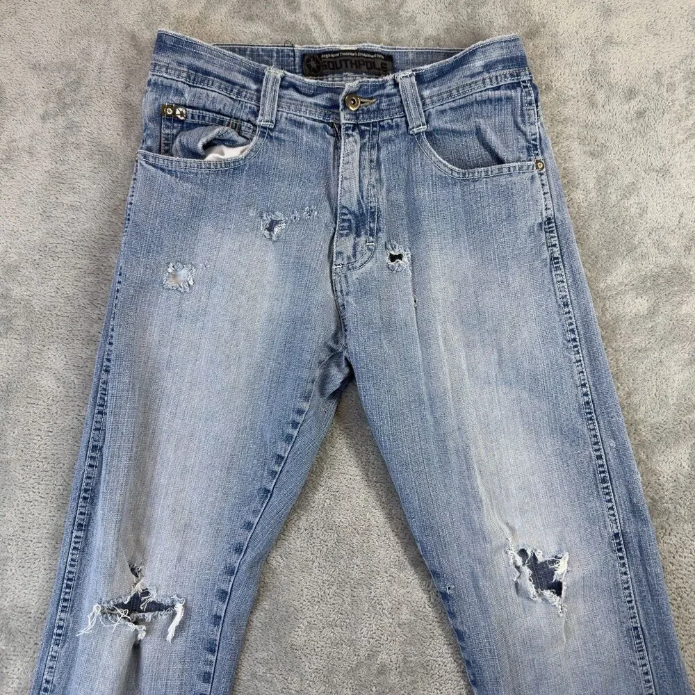 Vintage Southpole Jeans Mens 29x30 Blue Medium Wash Y2K Distressed Skater Cotton